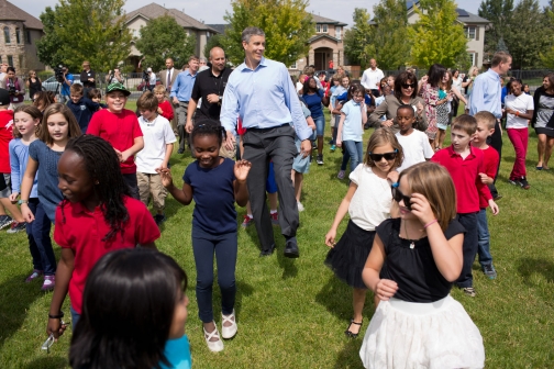  Education Secretary Arne Duncan dances the "Cupid Shuffle" with students at Lowry Elementary School in Denver, Colo. Source: whitehouse.gov